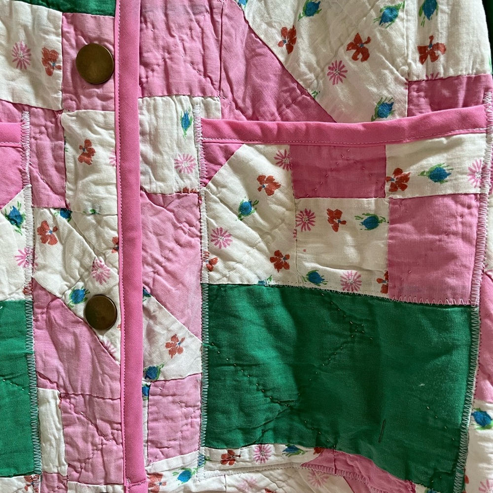 Handmade Patchwork Quilt Jacket Coat Pink Green Jacobs Ladder Medium - Picture 2 of 7